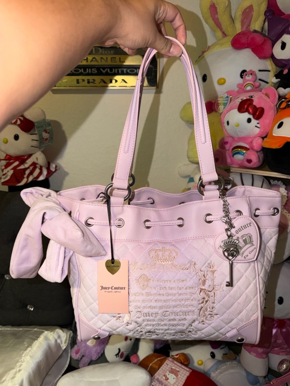 Juicy Couture Light Pink Quilted Shoulder Tote with Charm